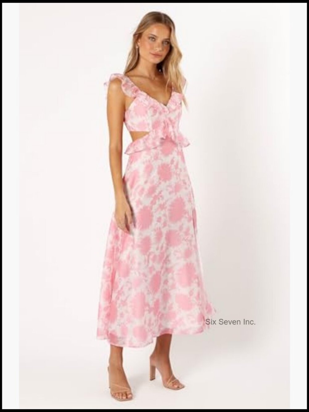 Polyester Maxi Dress with V-Neck Ruffle and Open Back Tie - Picture 5 of 7